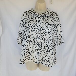 DKNY Black & White Abstract Print Button-Up Blouse | Flowy Boxy Fit | XL